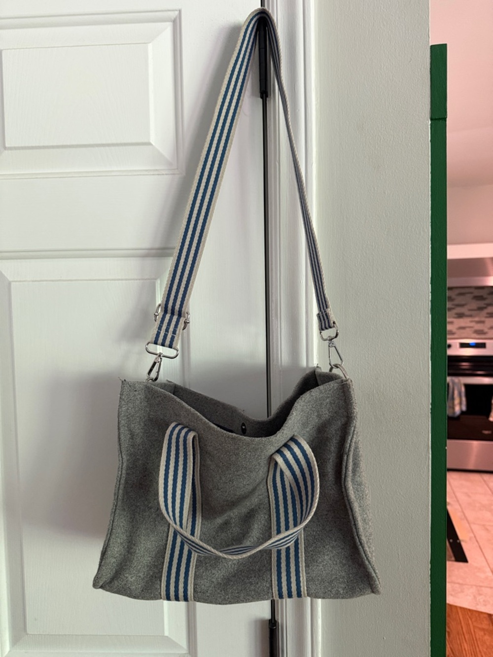 Monoprix Femme Navy Lined Tote with Gray Trim
